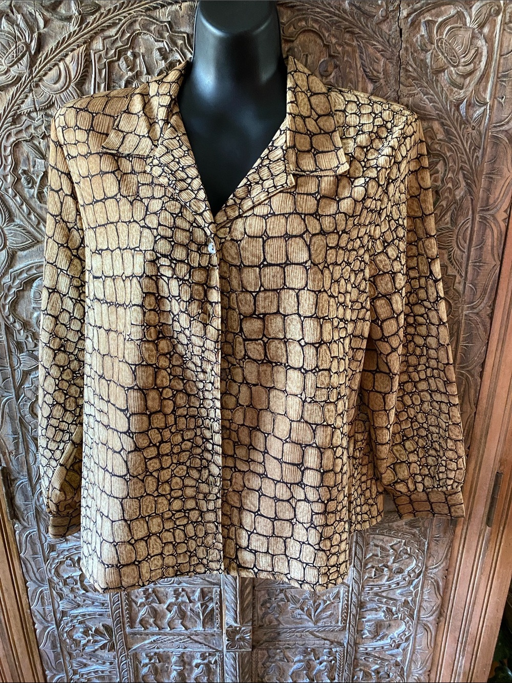 Alia Tan Croc-Print Blouse